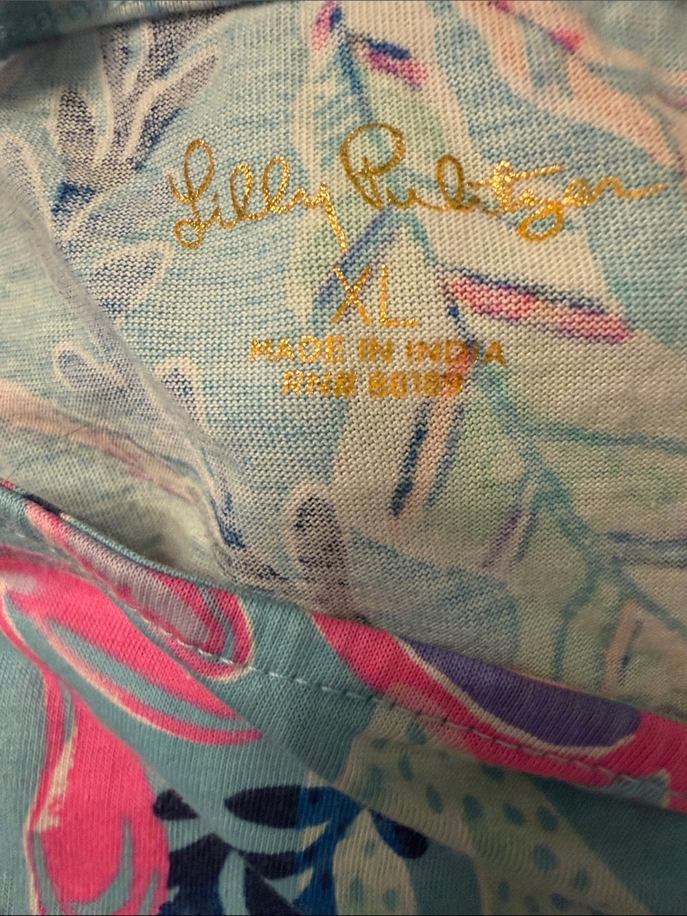 Lilly Pulitzer Blue Dress with Pink & Navy Leaf Print - Picture 2 of 2